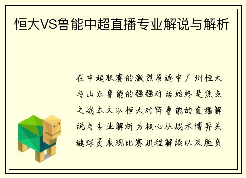 恒大VS鲁能中超直播专业解说与解析